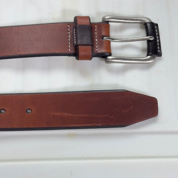 JOHNSTON & MURPHY Mens Brown Leather Belt With Silver Buckle Size 34" - Picture 7 of 10